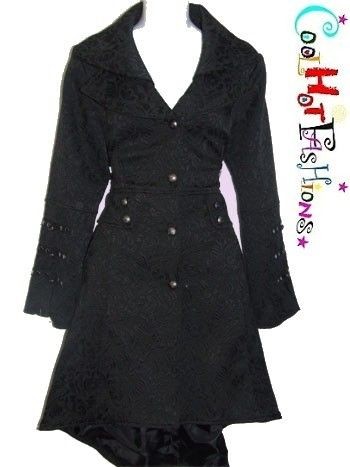 Black Tail Trench Coat Jacket Brocade Corset Punk Goth hi low 