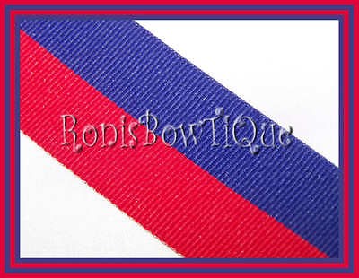 COLLEGIATE ROYAL BLUE RED BI STRIPE CHEER HAIR BOW GROSGRAIN 