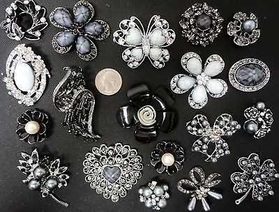 19 BLACK/GRAY RHINESTONE BROOCHES Bridal Pin Wedding Bouquet WHOLESALE 