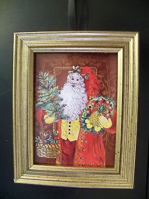 Colonial Williamsburg Framed Santa Folk Art Picture NEW Wreath 