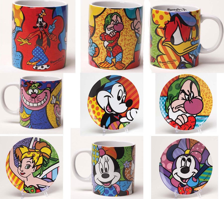 Disney Britto Donald Duck Mickey Minnie Tinker Bell Grumpy Goofy Mug 