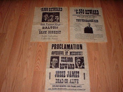 Western Reward, Wanted Posters, Sundance Kid, James Brothers, Dalton 