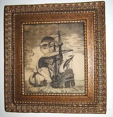 Vintage Artini engraving tall ship Carvelo frame