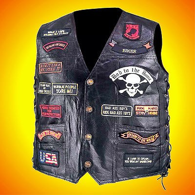 Leather Motorcycle Biker Vest 23 Patches Men​s Size 2XL  Nice 