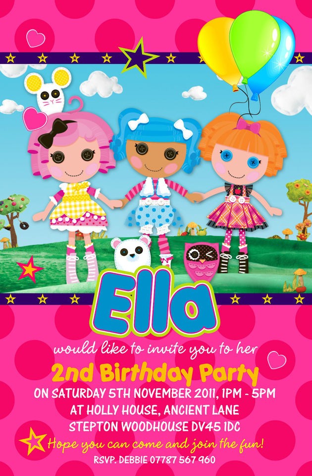 10 x LALALOOPSY DOLLS   PERSONALISED PARTY INVITATIONS