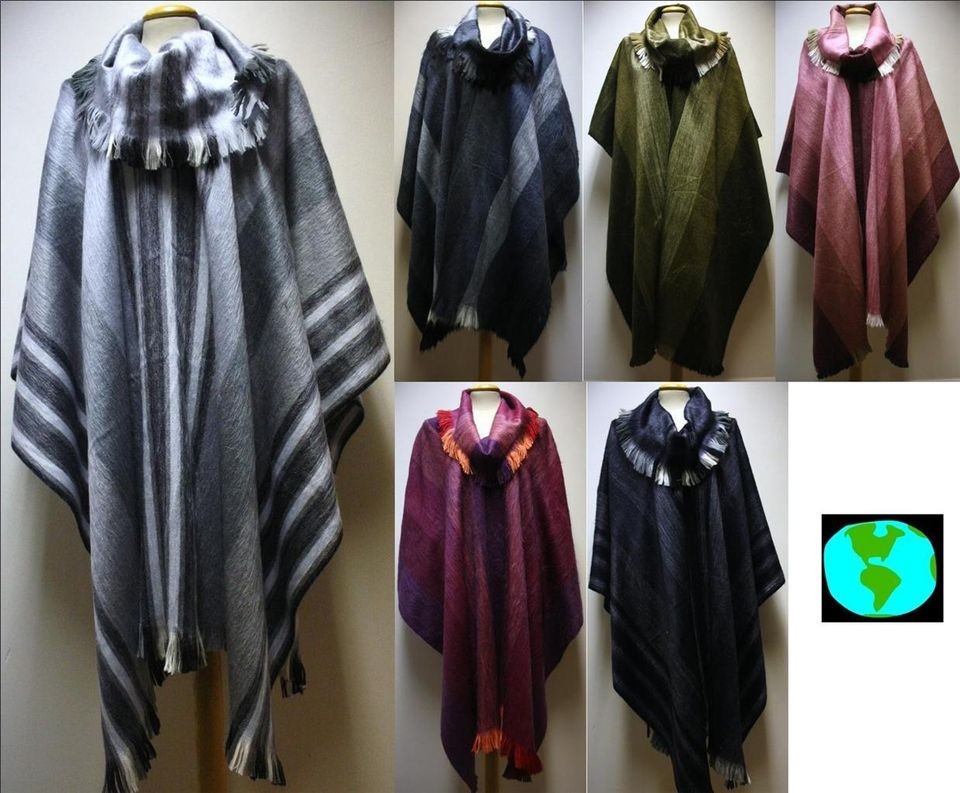 NEW PONCHO CAPE WRAP SOFT ALPACA MIX UNUSUAL FAIR TRADE STRIPES 