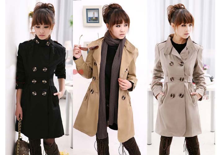 Womens Long Sleeve Slim Fit Trench Double Breasted Coat Jacket Outwear 