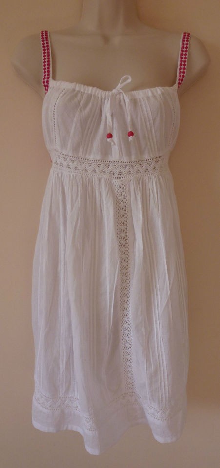 TOPSHOP WHITE CROCHET TEA FLIPPY EMBROIDERED ETHNIC SUMMER PINK DRESS 