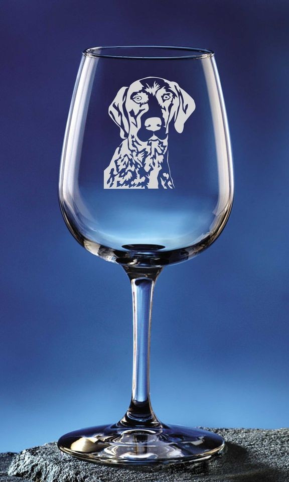 Personalized German Short Haired Pointer Pet Dog Etched Wine Glass 12 