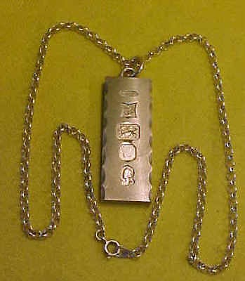 HEAVY CHUNKY SOLID STERLING SILVER INGOT ON SILVER CHAIN   WEIGHT = 35 