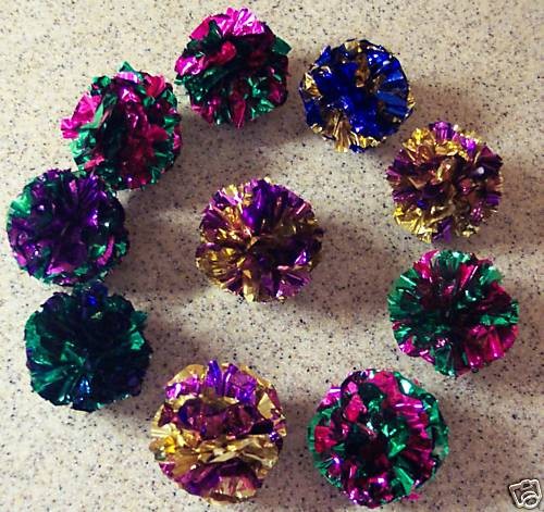 10 lot MYLAR balls crinkle cat toys kitten toy ball