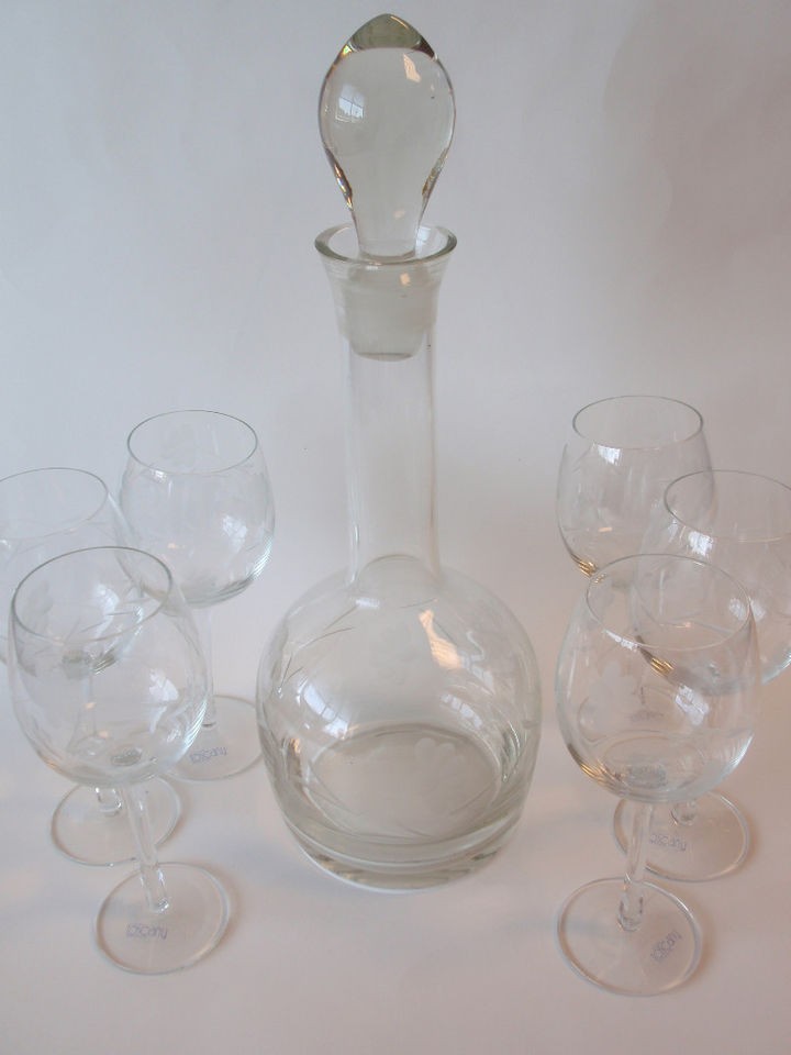 Hand Made Romania Toscany Crystal Decanter Glass Set 6