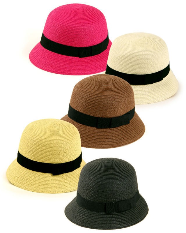 Women Summer Sun Cloche Bell Bucket Ribbon Bow Hat 123HF
