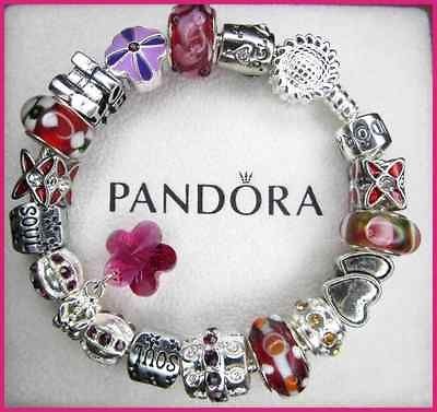   PANDORA 925 SILVER BRACELET SWAROVSKI CRYSTAL CHARM & EUROPEAN BEADS