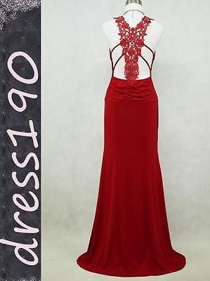 dress190 RED GRECIAN LACE BACK PROM BALL EVENING VINTAGE PARTY DRESS 