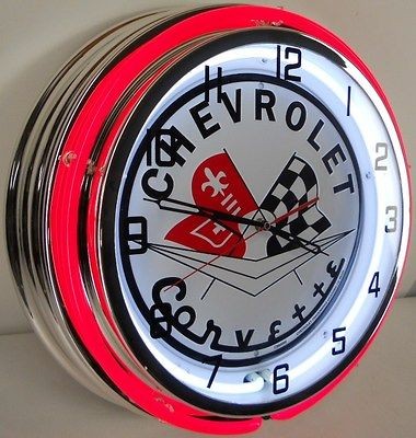 Chevy Corvette 18 Neon Clock Parts Dealer Emblem Logo Garage Sting 