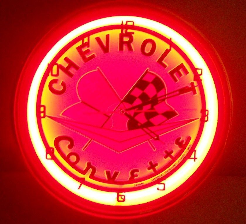 Chevy Corvette 15  Neon Chome Clock Parts Dealer Garage Sports 