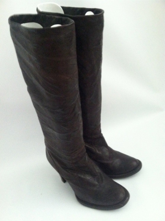 PEDRO GARCIA Knee length brown distressed stacked boots Made in Spain 