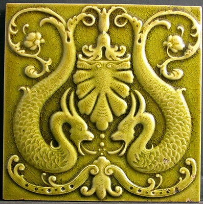 Fabulous Embossed Majolica Tile by W GODWIN & SONS c1885