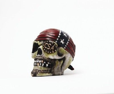 REBEL CONFEDERATE SKULL HEAD FIGURINE.STATU​E.NEW.RARE