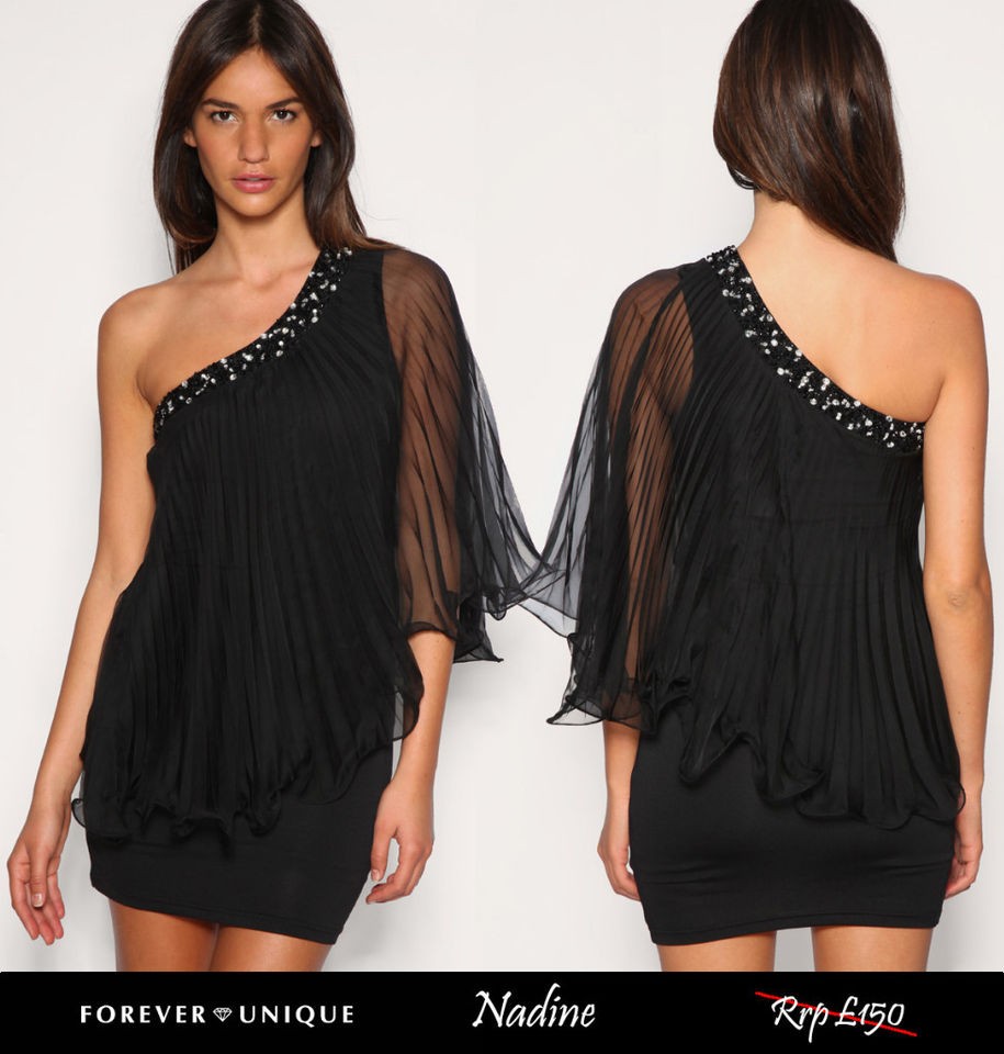 NEW FOREVER UNIQUE NADINE ONE SHOULDER FLOATY DRESS