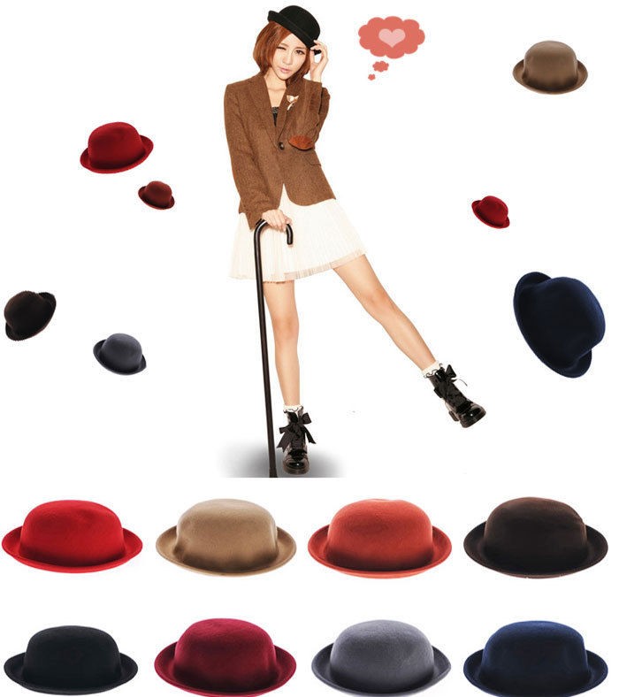 New Womens Trendy Bowler Felt Cap Cashmere Derby Hat/Cap Cloche Beret 