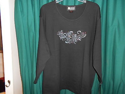 NWT CHRISTINE ALEXANDER PLUS SIZE BLACK T SHIRT W/ SILVER FLOURISH