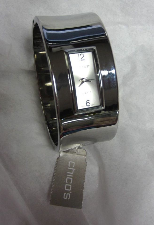 CHICOS ELEXUS HINGED CUFF WATCH BRACELET SILVER TONE NWT $55