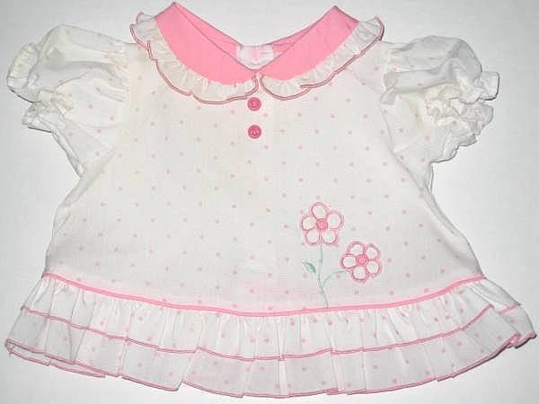 VINTAGE Baby Girl dress ~ruffles, appliques~pink​/white dotted 1940 