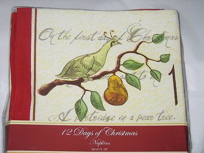 Twelve ( 12 ) Days of Christmas Holiday Napkins 20 Square Set of 12 