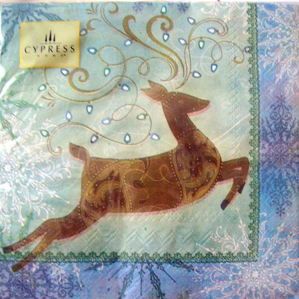   hOME Reindeer Holiday Elegance Blue Luncheon Paper Napkins Set of 20