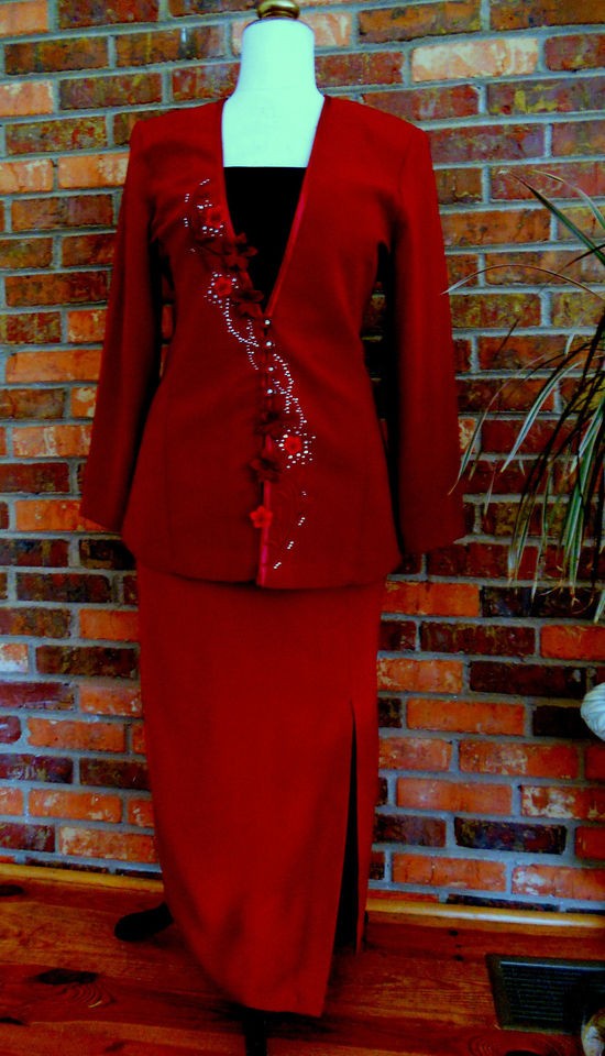   Dolce 2 Pc Burgundy Designer Cocktail Special Event Church Suit Medium