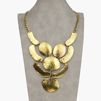 Chunky Huge Vintage Style Smoky Retro Gold Plated GP Pendant Necklace 