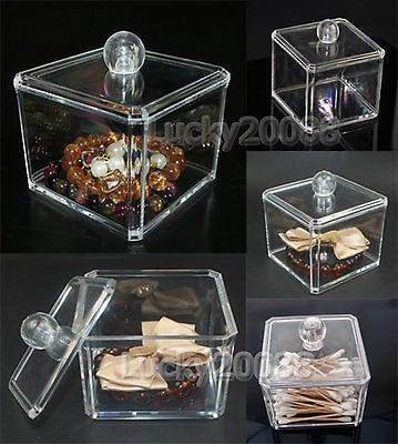  Clear Acrylic Q Tip/Cotton Pad Box Storage Cosmetic Organizer Makeup 