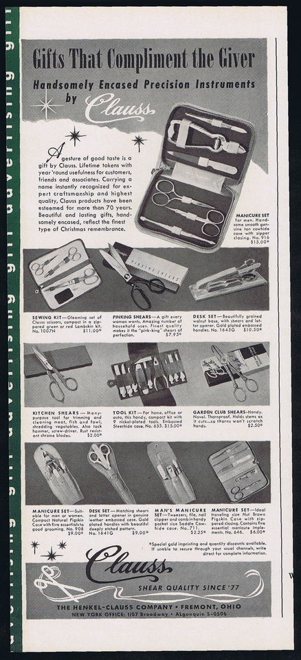 1949 Henkel Clauss Co Shears Scissors Magazine Print Ad