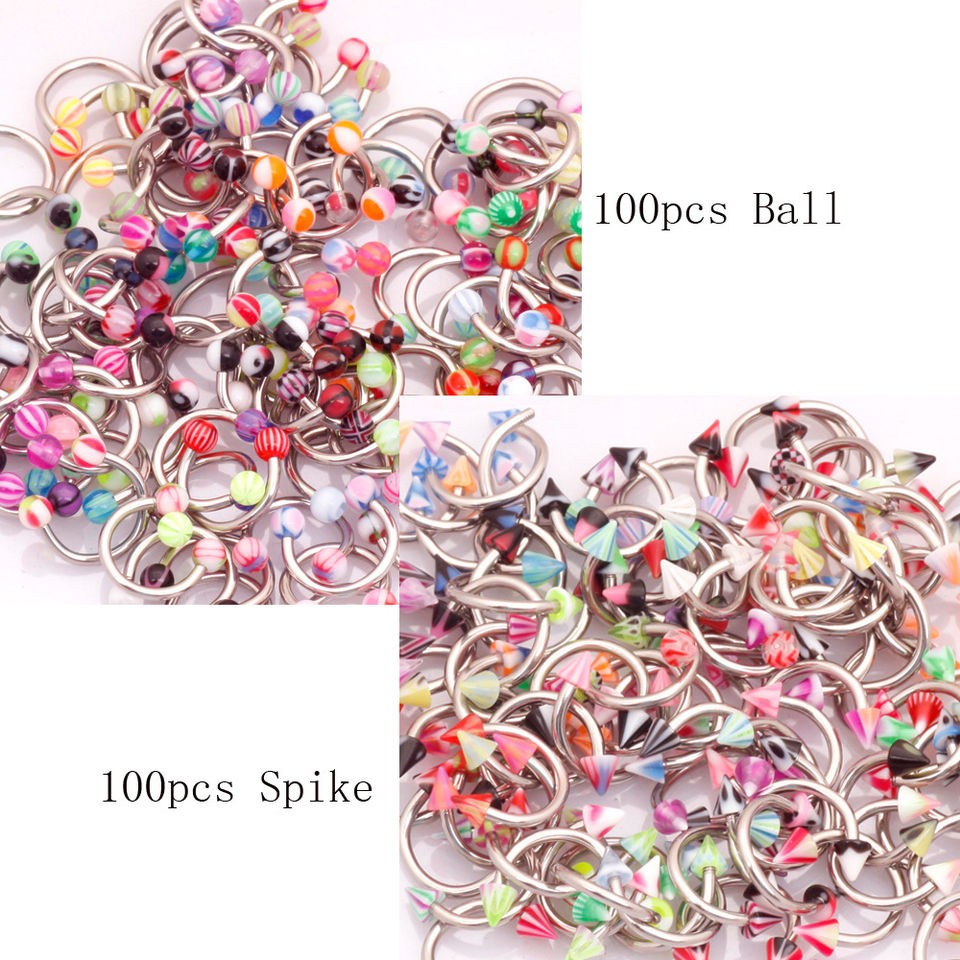   200pcs Different 16g Horseshoe Bar Circular Lip Eyebrow Ring Jewelery