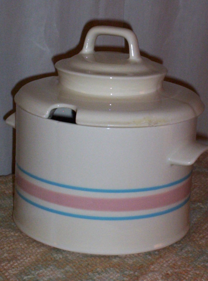   McCOY SOUP TUREEN PINK BLUE STRIPE SOUP TUREEN with LID   NO LADLE