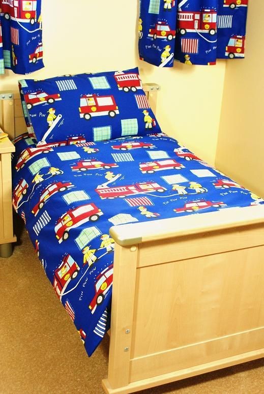 Boys Fireman Fire Engine Blue & Red 100% Cotton Bedding