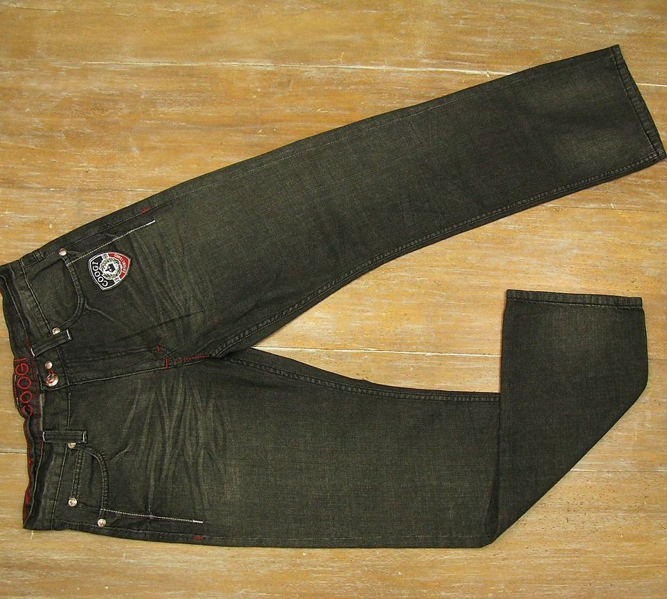 COOGI AUSTRALIA Mens Black Cotton Straight Leg Zip Fly Jeans   NEW 