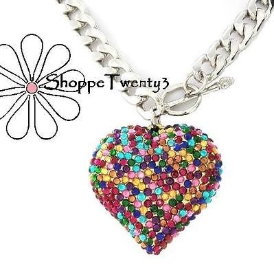 Puffy Heart Necklace Colorful Crystal 20 Designer Inspired Jewelry 