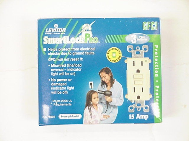 NEW 3 PK LEVITON SMART LOCK PRO GFI GFCI 15 AMP IVORY OUTLETS