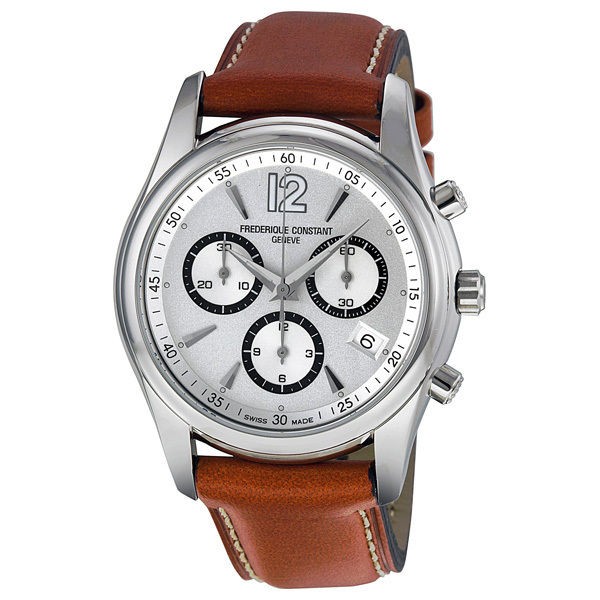 Frederique Constant Junior Chronograph Silver Dial Brown Leather 