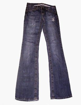 Rue 21 Low Rise Vintage Washed Wide Leg Destroyed Jeans Heart Stitched 