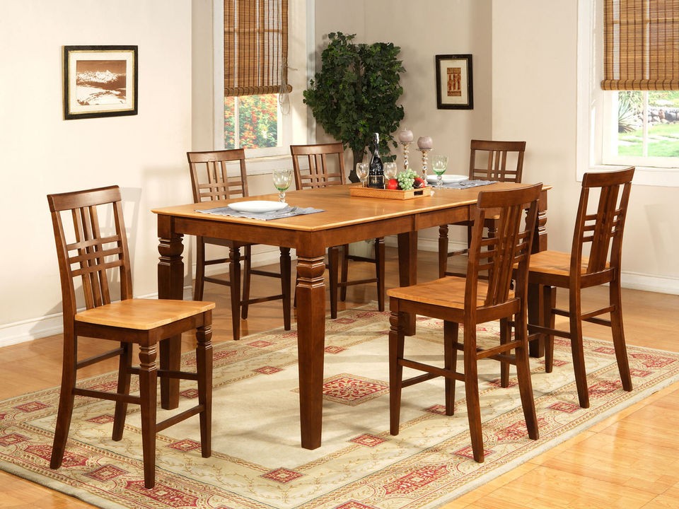 7PC DINETTE KITCHEN COUNTER HEIGHT TABLE WITH 6 CHAIRS IN ESPRESSO 