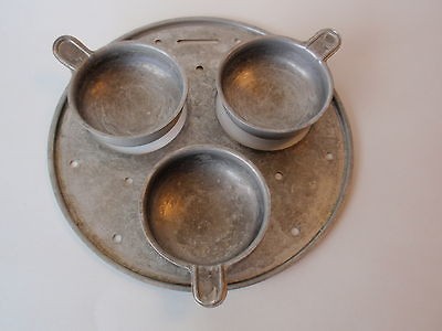 Vintage Silver Aluminum Three Egg Poacher Round Frame Holder Circular 