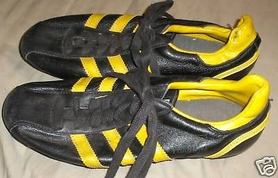 Vtg Adidas Phantom Yel/Blk Leather Cleats Shoes Austria