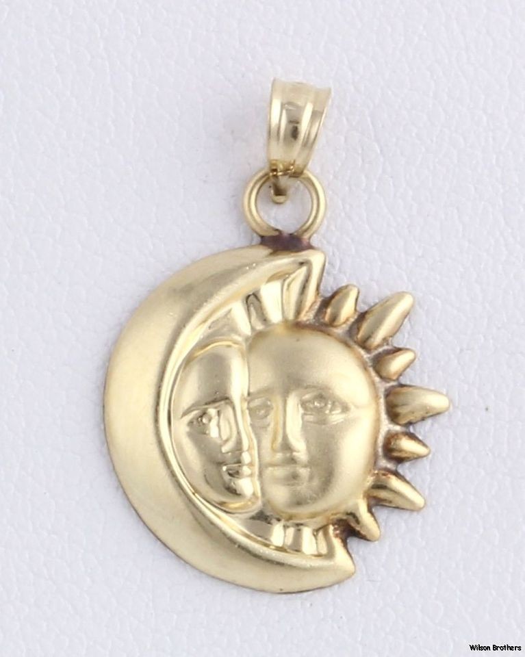 Crescent MOON & SUN PENDANT   14k Yellow Gold Estate Fashion Charm