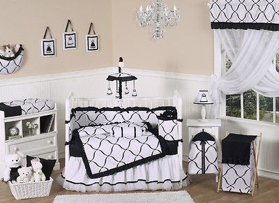 BLACK AND WHITE BABY CRIB BEDDING SET FOR NEWBORN GIRL ROOM SWEET JOJO 