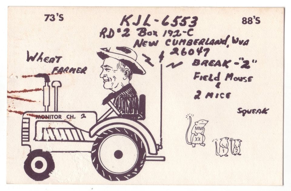 QSL CB Radio Card West Virginia WV New Cumberland Wheat Farmer Tractor