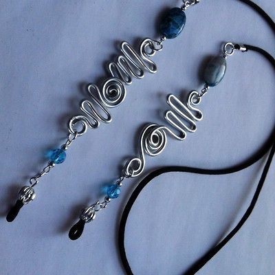 Silver Aluminum Wirework With Blue Jasper And Blue Art Glass Eyeglass 